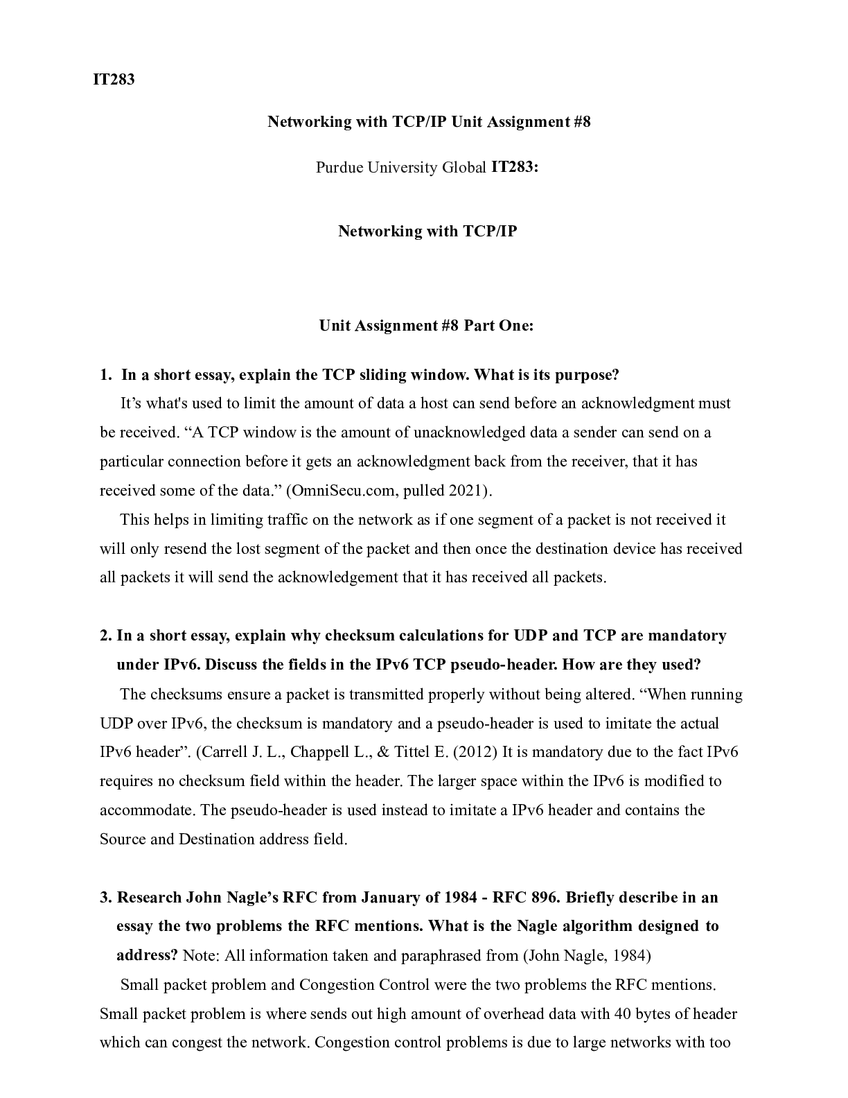 Preview image for IT283 Unit 8.docx(1)  IT283  Networking with TCP/IP Unit Assignment #8  Purdue University